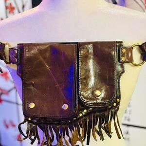 Festival Fringe Leather Belt Bag with Dual Pockets